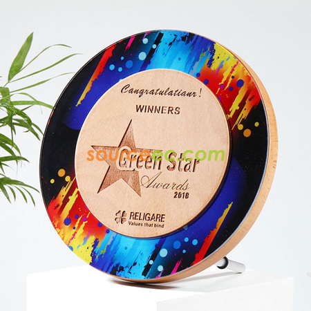 Customization Round Acrylic And Wooden Trophy Promotional Products