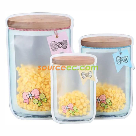 Customization Reusable Mason Bottle Shape Zip-Lock Food Storage Bag Promotional Products