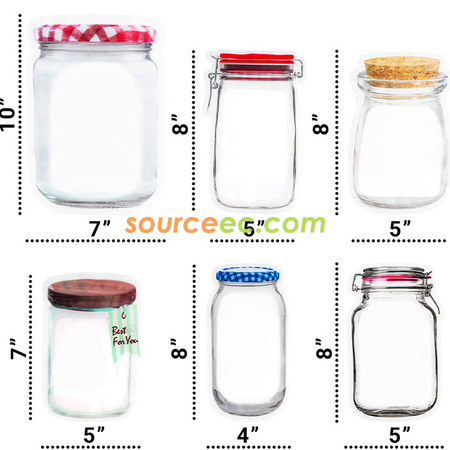 Customization Reusable Mason Bottle Shape Zip-Lock Food Storage Bag Promotional Products