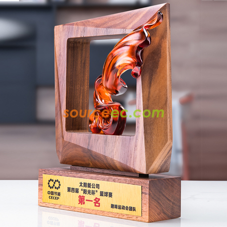 Customization Black Walnut Solid Wood Frame Crystal Glazed Trophy Promotional Products