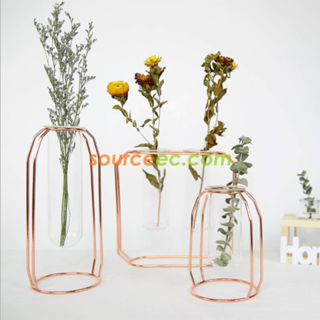 Customization Transparent Glass Vase With Metal Frame Promotional Products