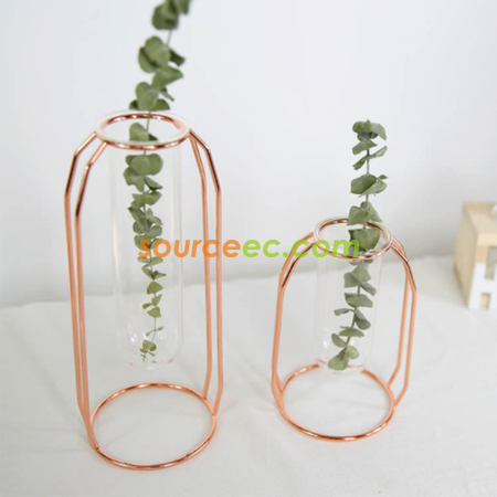Customization Transparent Glass Vase With Metal Frame Promotional Products