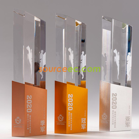 Customization Square Pillar Aluminum Alloy Crystal Trophy Promotional Products