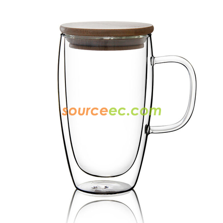 Customization Double-layer Glass Mug with Bamboo Lid Promotional Products