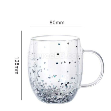 Customization Sparkling Heart Double Handle Glass Promotional Products