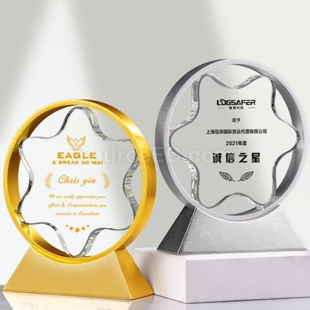 Customization Three-Dimensional Five-Star Metal crystal Trophy Promotional Products