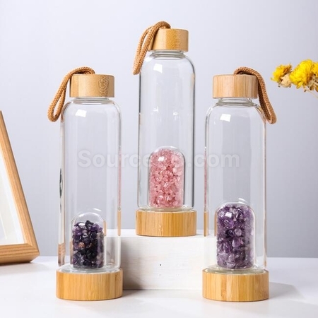 Customization Natural Crystal Crushed Stone Health Glass With Bamboo Lid Promotional Products