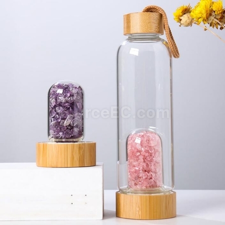 Customization Natural Crystal Crushed Stone Health Glass With Bamboo Lid Promotional Products