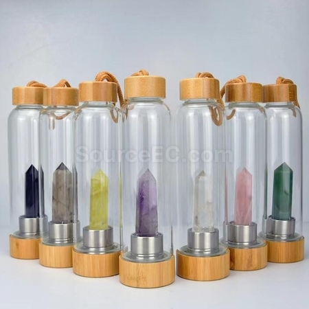 Customization Natural Crystal Column Bamboo Lid High Boron Glass Cup Promotional Products
