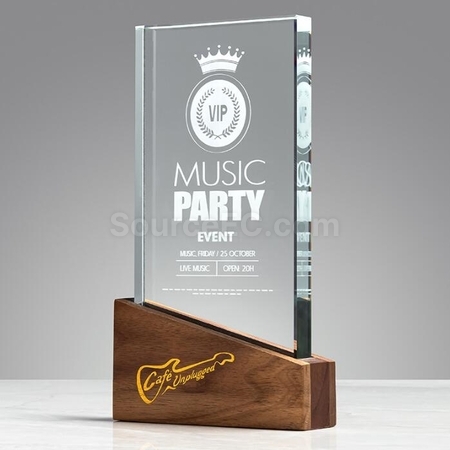 Customization Solid Wood Cube Crystal Trophy Promotional Products