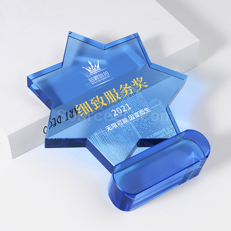 Customization Creative Seven-pointed Star Blue Crystal Trophy Promotional Products