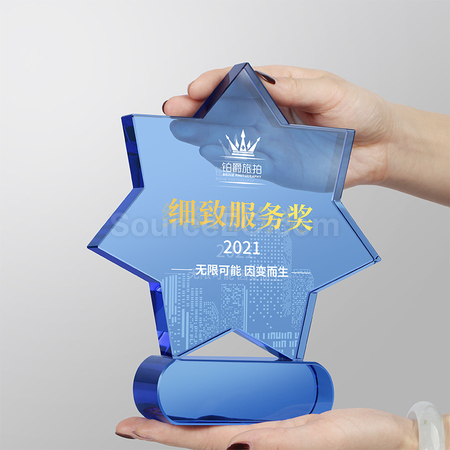 Customization Creative Seven-pointed Star Blue Crystal Trophy Promotional Products