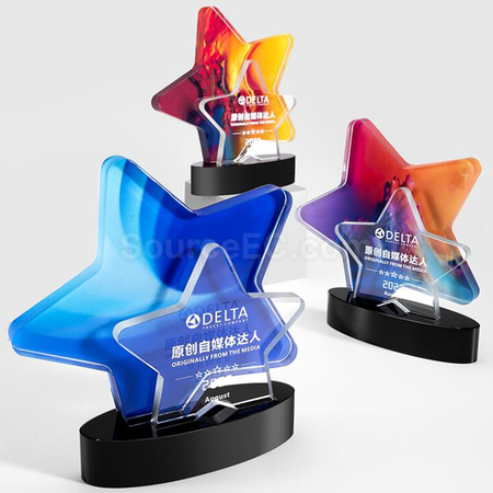Customization Color Printed Star Crystal Trophy Promotional Products