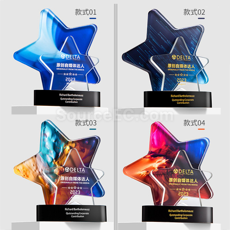 Customization Color Printed Star Crystal Trophy Promotional Products