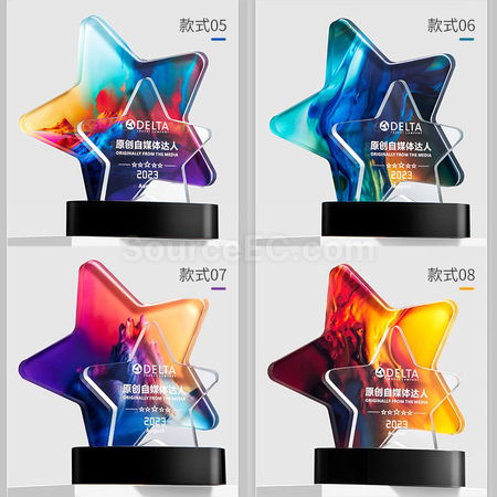 Customization Color Printed Star Crystal Trophy Promotional Products