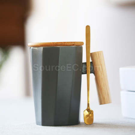 Customization Wooden Handle Ceramic Mug Promotional Products