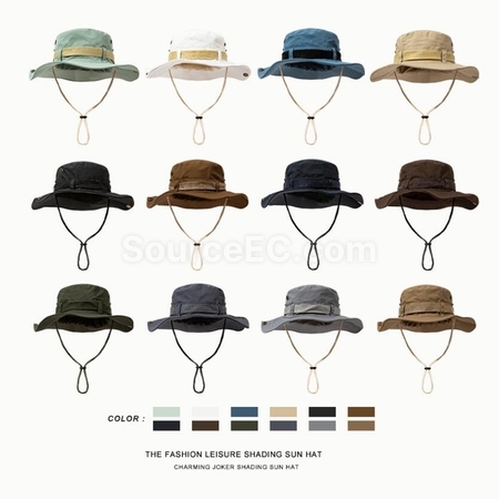 Customization Large Brim Sunscreen Sunshade Outdoor Drawstring Fisherman Hat Promotional Products