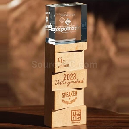 Customization Glory Born Solid Wood Crystal Commemorative Trophy Promotional Products
