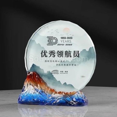 Customization Feng Shan Shui Rise Glazed Crystal Trophy Promotional Products