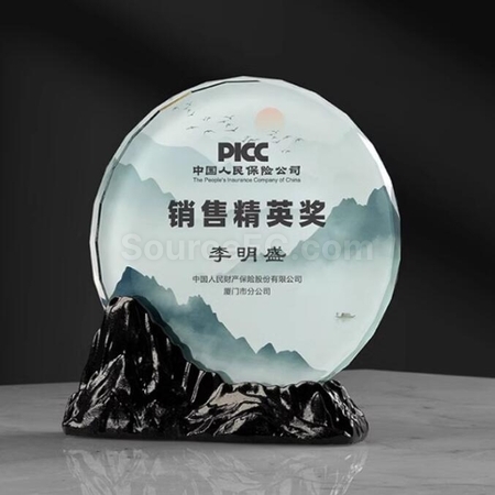 Customization Feng Shan Shui Rise Glazed Crystal Trophy Promotional Products