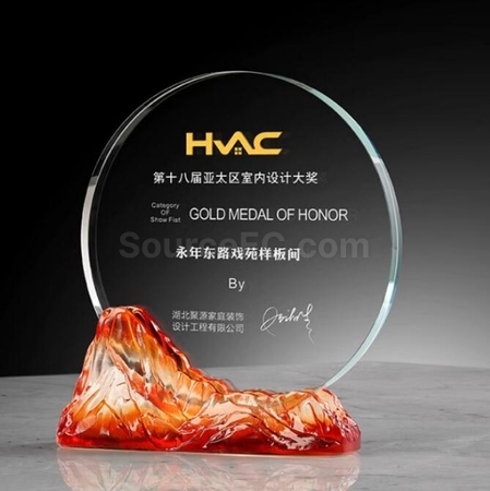 Customization Feng Shan Shui Rise Glazed Crystal Trophy Promotional Products