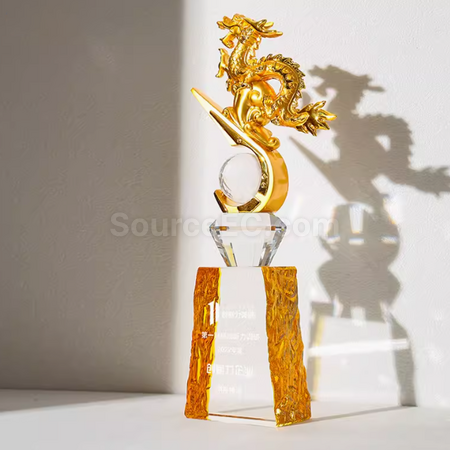 Customization Creative Year of the Dragon Glass Crystal Trophy Promotional Products