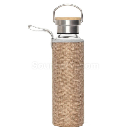 Customization 18.5OZ  Glass Bottle with Cotton linen cup sleeve with handle Promotional Products