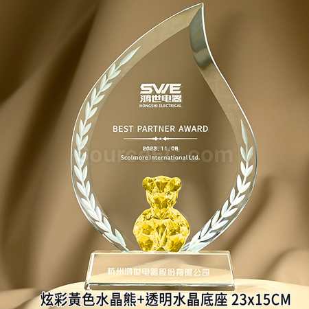 Customization Color-plated Bear Crystal Trophy Promotional Products