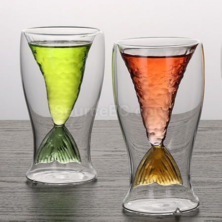 Customization Colorful mermaid double-layer glass cup Promotional Products