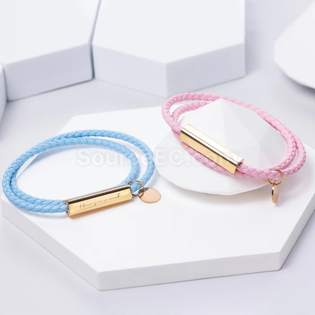 Customization Engraved Magnetic Buckle Leather Rope Bracelet Promotional Products