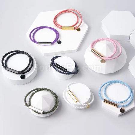 Customization Engraved Magnetic Buckle Leather Rope Bracelet Promotional Products