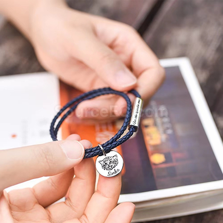 Customization Engraved Magnetic Buckle Leather Rope Bracelet Promotional Products