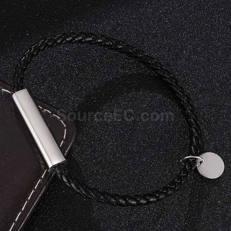 Customization Engraved Magnetic Buckle Leather Rope Bracelet Promotional Products