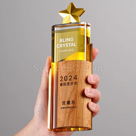 Customization Solid Wood Crystal Trophy Promotional Products