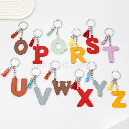 Customization PU leather keychain with 26 English letters Promotional Products