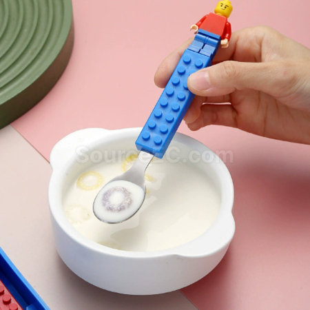 Customization Silicone building block handle, stainless steel knife fork spoon three piece set Promotional Products