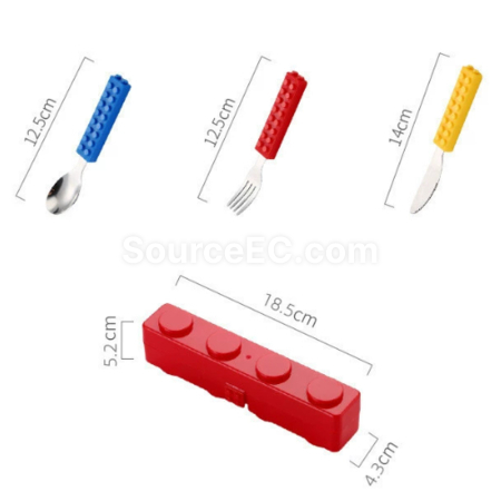 Customization Silicone building block handle, stainless steel knife fork spoon three piece set Promotional Products