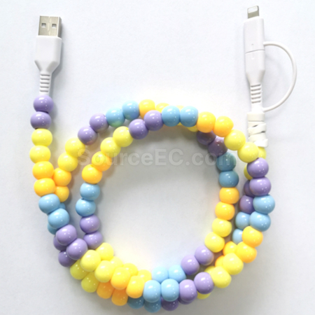 Customization One to two colored bead charging cable Promotional Products