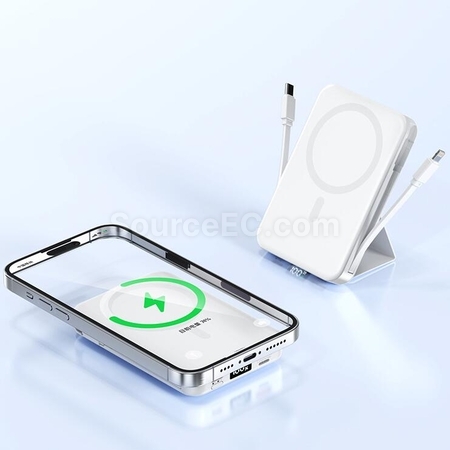 Customization Magnetic Wireless Charging Power Bank With Built-in Wire Promotional Products