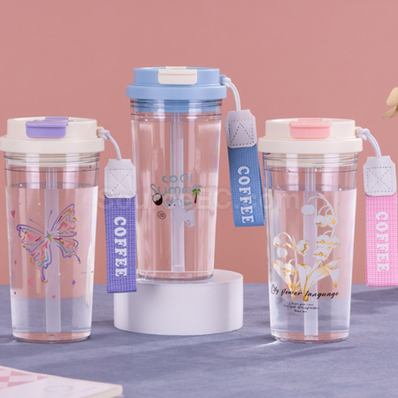 Customization Portable Sports Double Drinking Straw Cup Promotional Products