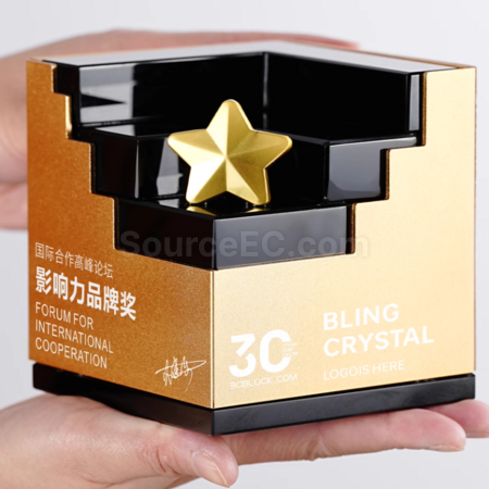 Customization Creative Solid Wood Crystal Trophy Promotional Products