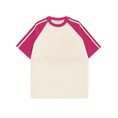 Customization Color - Blocked Three - Stripe Raglan - Sleeve Cotton Short - Sleeve T - Shirt Promotional Products
