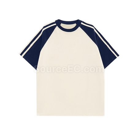 Customization Color - Blocked Three - Stripe Raglan - Sleeve Cotton Short - Sleeve T - Shirt Promotional Products