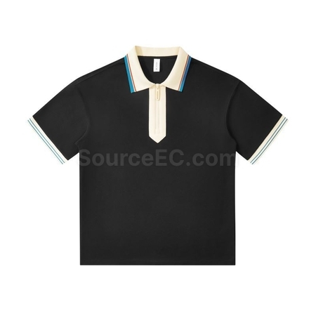 Customization 240g Japanese Retro Collar Zipper Color-Blocked Polo Shirt Promotional Products