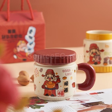Customization Cartoon God Of Wealth Cup Ceramic Mug Promotional Products
