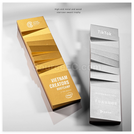 Customization Step by Step Rising Trapezoidal Metal Trophy Promotional Products