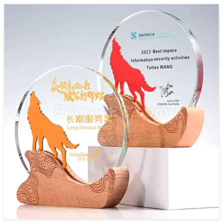 Customization Creative Solid Wood Crystal Trophy Promotional Products