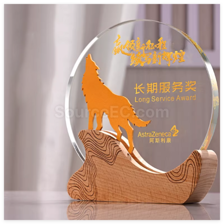 Customization Creative Solid Wood Crystal Trophy Promotional Products