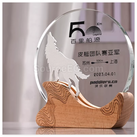 Customization Creative Solid Wood Crystal Trophy Promotional Products