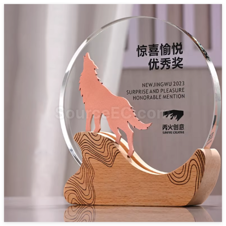 Customization Creative Solid Wood Crystal Trophy Promotional Products